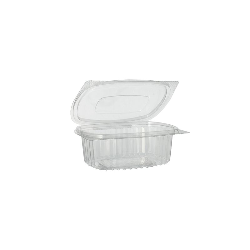 Feinkostbecher & Salatschalen To Go mit Klappdeckel, R-PET oval 375 ml - Bild 1