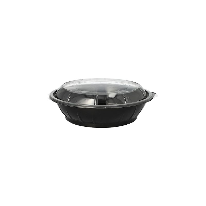 Salatschalen, PET 1000 ml Ø 21,8 cm · 6 cm schwarz "Snap It" mit Deckel PET glasklar - Bild 1