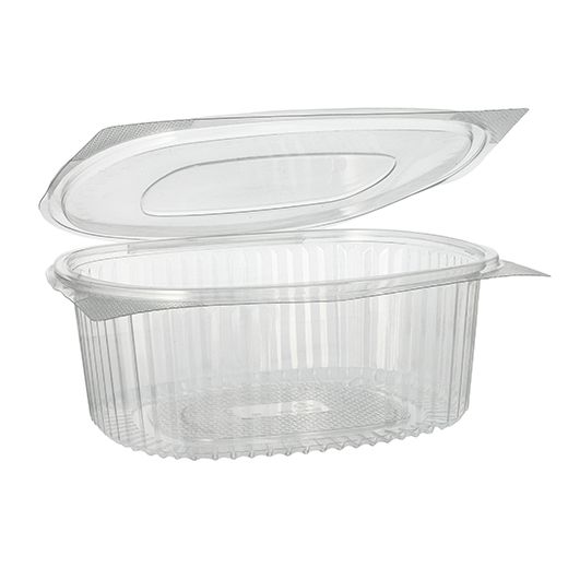 Boîtes traiteur avec couvercle charnière, R-PET ovale 1500 ml 7,6 cm x 18,2 cm x 20,8 cm transparent 1