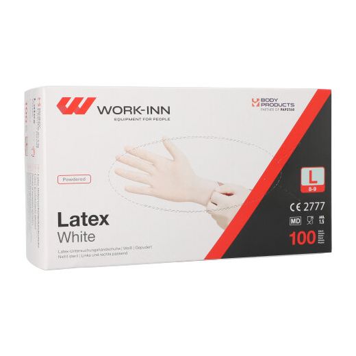 "WORK-INN" Gants en latex, poudrés "White" blanc-nature Taille L 1