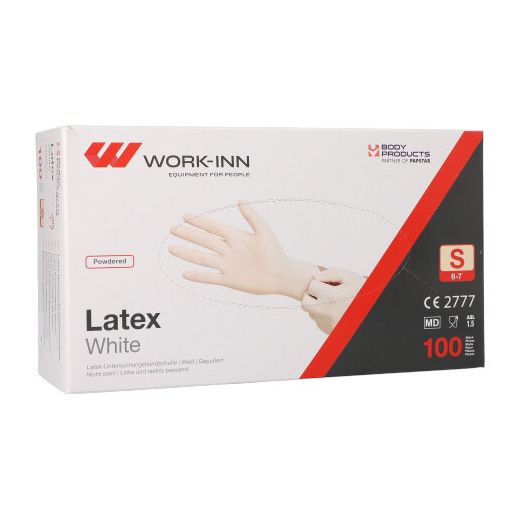 "WORK-INN" Gants en latex, poudrés "White" blanc-nature Taille S 1