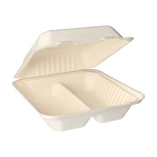 Boîtes repas, canne à sucre "pure" 2 compartiments 7,7 cm x 20 cm x 22 cm blanc 1