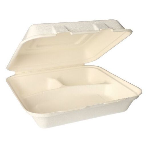 Boîtes repas, canne à sucre "pure" 3 compartiments 8 cm x 24 cm x 24 cm blanc 1