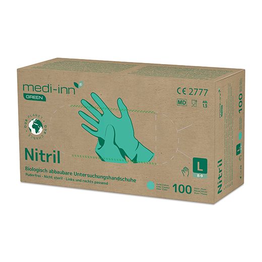 "Medi-Inn® GREEN" Gants, Nitrile, sans poudre vert taille L, biodégradable 1