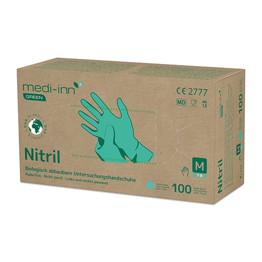 "Medi-Inn® GREEN" Gants, Nitrile, sans poudre vert taille M, biodégradable 1