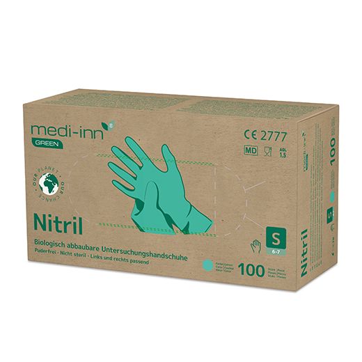 "Medi-Inn® GREEN" Gants, Nitrile, sans poudre vert taille S, biodégradable 1