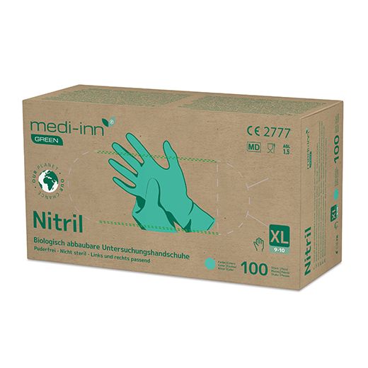 "Medi-Inn® GREEN" Gants, Nitrile, sans poudre vert taille XL, biodégradable 1