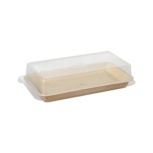 Plats à Sushi Feuille de palmier rectangulaire 100 ml 4,3 cm x 18,4 cm x 10,4 cm naturel avec couvercles rPET "Kombipack" 1