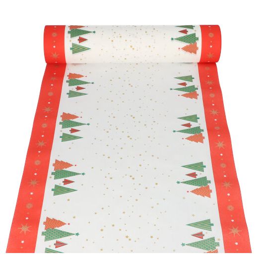 Chemin de table, aspect tissu, Airlaid 24 m x 40 cm "Plain Christmas Trees" 1