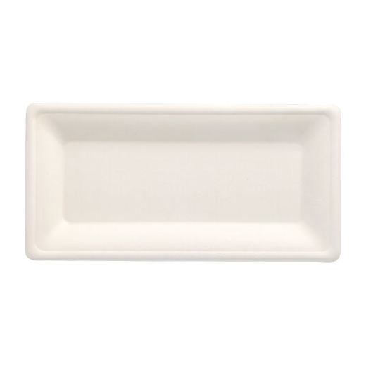 Assiettes en canne à sucre "pure" rectangulaire 13 cm x 26 cm blanc 1