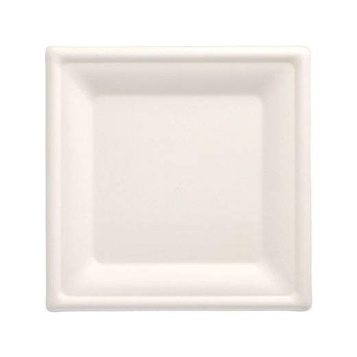 Assiettes en canne à sucre "pure" rectangulaire 20 cm x 20 cm blanc 1