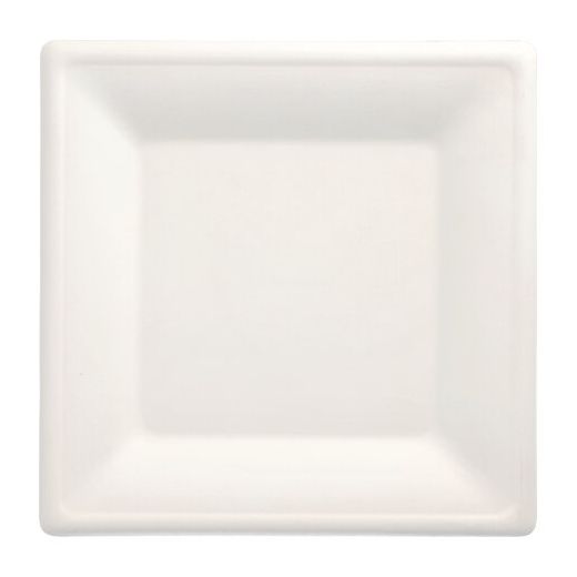 Assiettes en canne à sucre "pure" rectangulaire 26 cm x 26 cm blanc 1