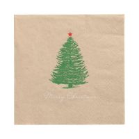 Serviettes, 3 plis pliage 1/4 33 cm x 33 cm naturel "Christmastree with Star" fait à partir de papier recyclé