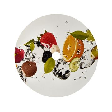 Couvercles pour gobelets, carton rond Ø 10 cm "Fruits" avec ouverture