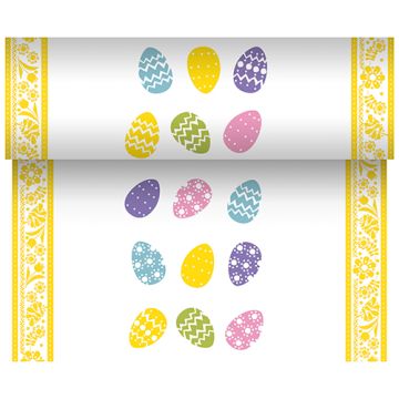 Chemin de table, aspect textile, Airlaid 24 m x 40 cm "Coloured Eggs"