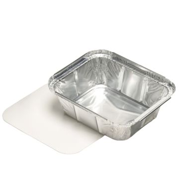 Barquettes aluminium avec couvercle en carton laminé, PE rectangulaire 0,5 l 4,2 cm x 11,4 cm x 14 cm