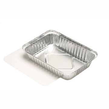 Barquettes aluminium avec couvercle en carton laminé, PE rectangulaire 0,8 l 4 cm x 15 cm x 21,4 cm