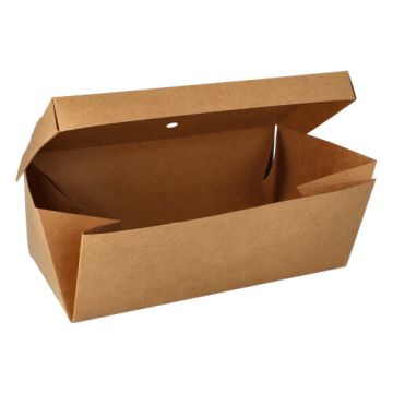 Boites hamburger en carton fibres vierges "pure" 10 cm x 13 cm x 25 cm marron pliable, grand