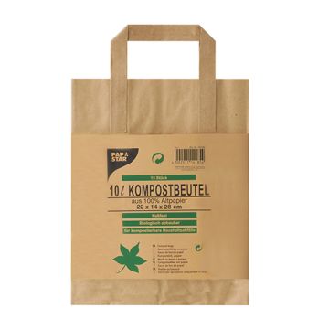 Sacs compostables en papier, avec poignée 10 l,  28 cm x 22 cm marron