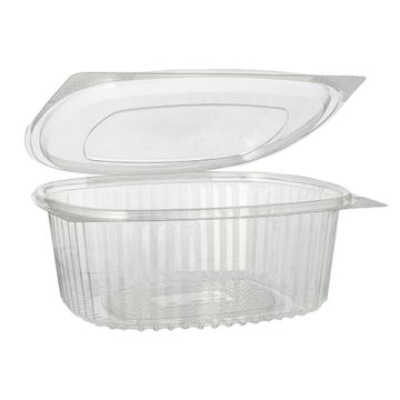 Boîtes traiteur avec couvercle charnière, R-PET ovale 1000 ml 6,6 cm x 15,8 cm x 18,4 cm transparent