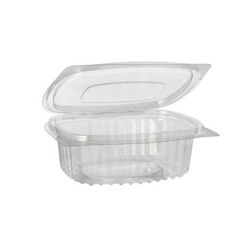 Boîtes traiteur avec couvercle charnière, R-PET ovale 250 ml 4,3 cm x 10,6 cm x 13,3 cm transparent