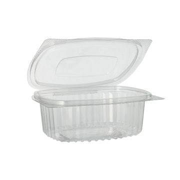 Boîtes traiteur avec couvercle charnière, R-PET ovale 375 ml 5 cm x 11,5 cm x 14,4 cm transparent