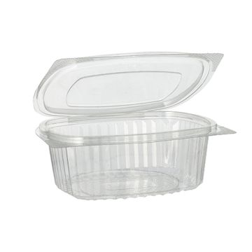 Boîtes traiteur avec couvercle charnière, R-PET ovale 500 ml 5,5 cm x 12,4 cm x 15 cm transparent