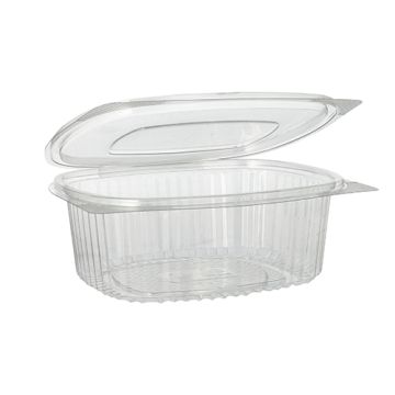 Boîtes traiteur avec couvercle charnière, R-PET ovale 750 ml 6,2 cm x 14,4 cm x 17,5 cm transparent