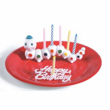 Support de bougies d´anniversaire 6,5 cm x 15 cm "Worm" avec 6 bougies