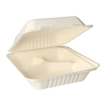 Boîtes repas, canne à sucre "pure" 3 compartiments 7,7 cm x 20 cm x 22 cm blanc