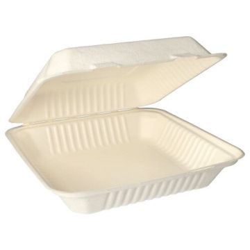 Boîtes repas, canne à sucre "pure" sans compartiments 8 cm x 25,5 cm x 25,5 cm blanc