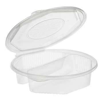 Boîtes repas avec couvercle-charnière, PP 2 compartiments 5,9 cm x 21,5 cm x 21,5 cm transparent octogonale