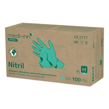 "Medi-Inn® GREEN" Gants, Nitrile, sans poudre vert taille M, biodégradable