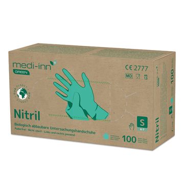 "Medi-Inn® GREEN" Gants, Nitrile, sans poudre vert taille S, biodégradable