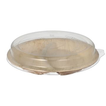 Assiettes, feuille de palmier 2 compartiments 300 ml Ø 23 cm · 5,3 cm avec couvercles rPET transparent