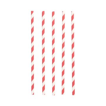 Pailles Papier Ø 6 mm · 20 cm rouge/blanc "Stripes"