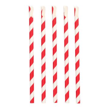 Pailles, avec cuillère Papier Ø 10 mm · 23 cm rouge/blanc "Stripes"