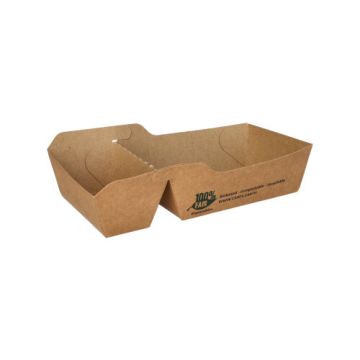 Barquettes frites en carton "pure" 2 compartiments 9 cm x 16,5 cm marron "100% Fair" petit