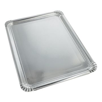 Plateaux en carton avec couche de PET rectangulaire 34 cm x 45,5 cm argent