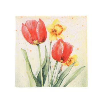 Serviettes, 3 plis pliage 1/4 25 cm x 25 cm "Tulips & Daffodils"