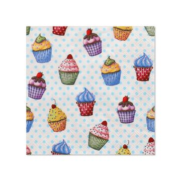 Serviettes, 3 plis pliage 1/4 25 cm x 25 cm "Cupcakes"