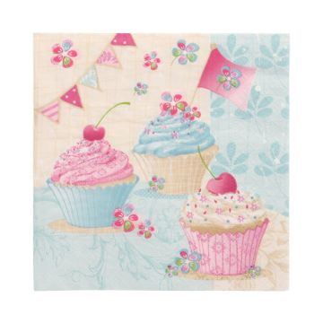 Serviettes, 3 plis pliage 1/4 33 cm x 33 cm "Birthday Cup Cakes"