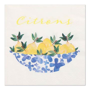 Serviettes, 3 plis pliage 1/4 33 cm x 33 cm "Citrons"