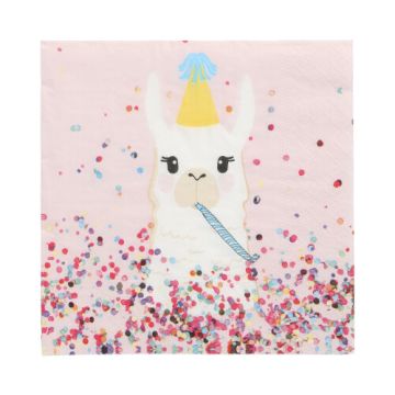 Serviettes, 3 plis pliage 1/4 33 cm x 33 cm "Llama Party"