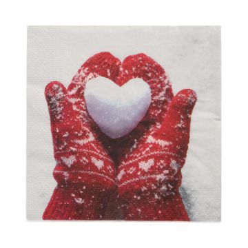 Serviettes, 3 plis pliage 1/4 33 cm x 33 cm "Mittens in the Snow"