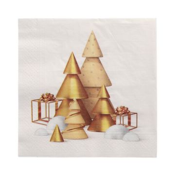 Serviettes, 3 plis pliage 1/4 33 cm x 33 cm "Scene de Noel"