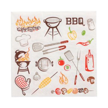 Serviettes, 3 plis pliage 1/4 33 cm x 33 cm "Time for BBQ"