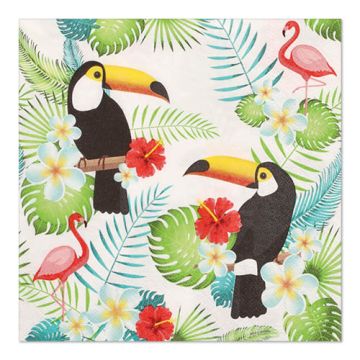 Serviettes, 3 plis pliage 1/4 33 cm x 33 cm "Toucans"