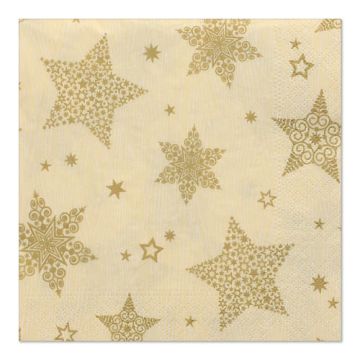 Serviettes, 3 plis pliage 1/4 33 cm x 33 cm crème "Christmas Shine"