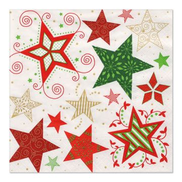 Serviettes, 3 plis pliage 1/4 33 cm x 33 cm blanc "Heavenly Stars"